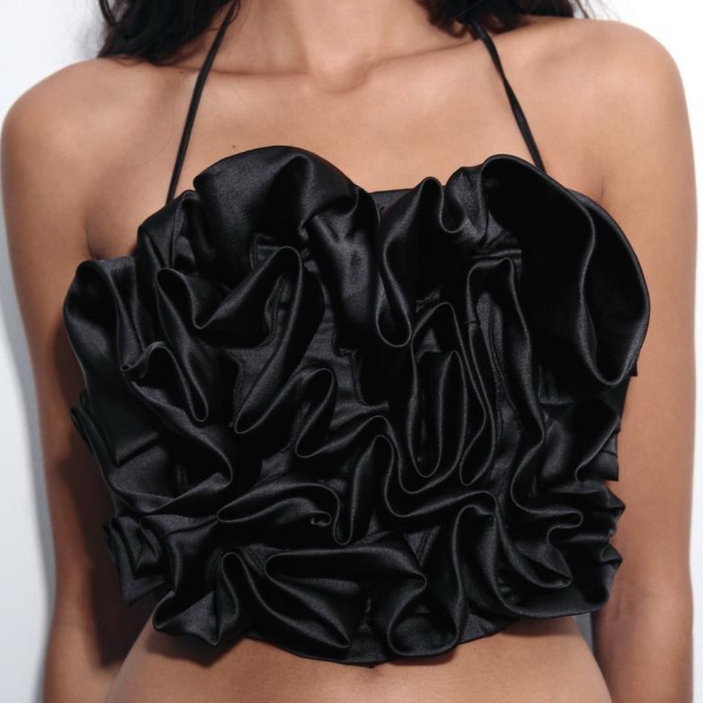 Zara Textured Floral Satin Effect Halter Top